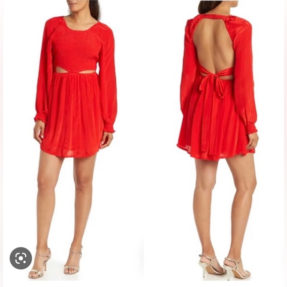 Shahida Parides Dresses & Skirts - Shahida Parides Red Long Sleeve Cutout Mini Dress Size Medium (8-10) NWT